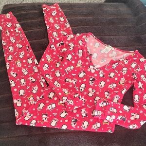 Shosho Red Penguin Print Pajamas S
